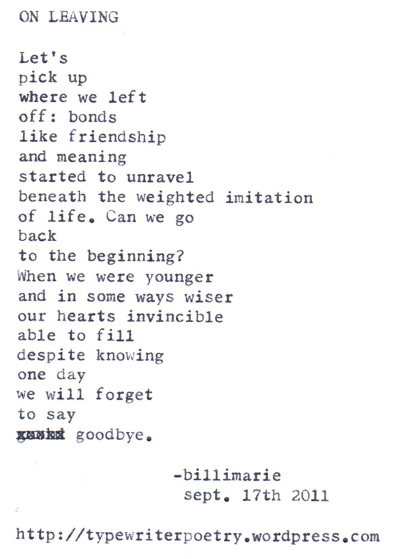 On leaving - Billimarie